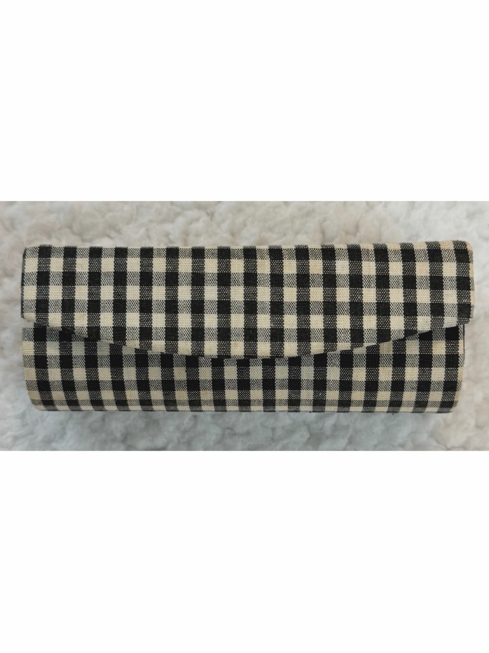 (VTG) SUSAN FARIS DESIGNS • Black/Cream Gingham Check Lipstick Holder w/ Mirror